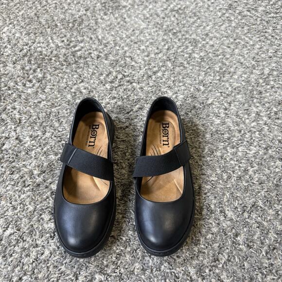 Born Shoes - Born Aspen Leather Mary Jane Flats Shoe Women's Size US 7 M Black Preppy NEW